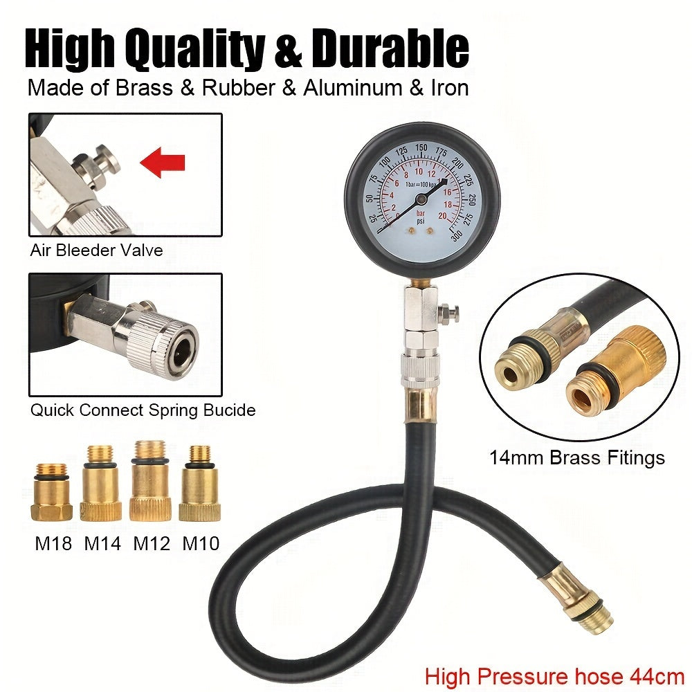 Automotive Cylinder Tester Kit with Compression Meter and Pressure Gauge.