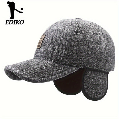 Winter baseball cap for men with ear flaps, fleece-lined and windproof for outdoor activities.