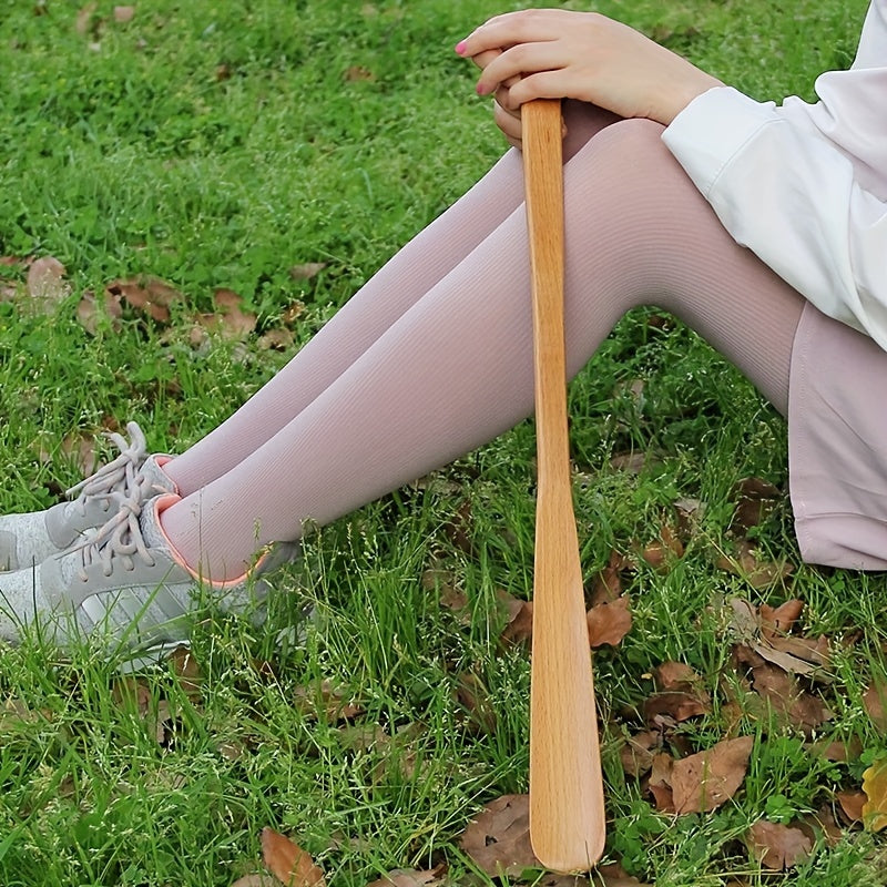 1pc Extra Long Handle Wooden Shoe Horn for Elderly and Pregnant Women, No-Bend Shoe Lifter with Non-Slip Grip, Easy to Wash.