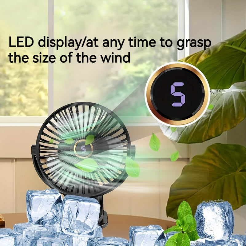 Ideal for students and office workers, this Portable Clip-on Fan comes with an LED display, USB rechargeable mini desk fan, silent operation, and a 1200mAh battery. Perfect for use at home, in the office, while traveling, or outdoors, this fan makes a