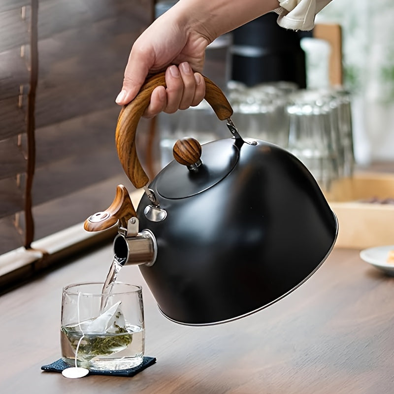 Black Stainless Steel Whistling Tea Kettle - Authentic Japanese Cast Iron Whistle Kettle for Stovetop, Indoor & Outdoor Camping, No Electricity Required