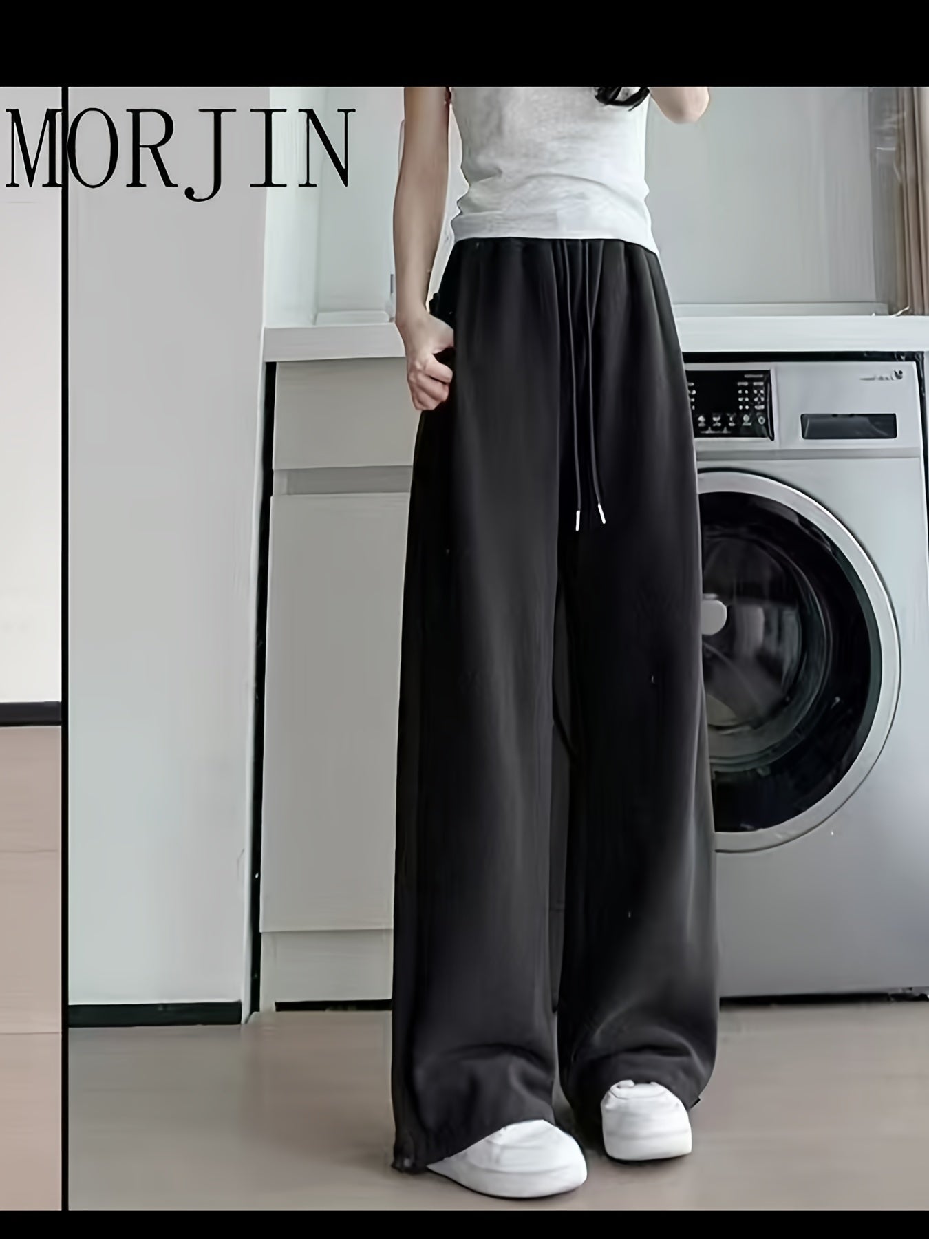 Introducing our new Youthful Wide-Leg Sweatpants for Spring/Summer 2024: made from a polyester blend, micro-elastic, solid color, long length, with pocket detail, loose fit, and suitable