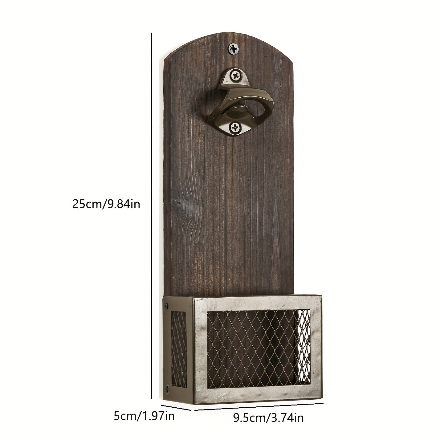 1pc Vintage Rustic Wall Mounted Bottle Opener with Cap Catcher, perfect for bars, pubs, restaurants, and kitchens.