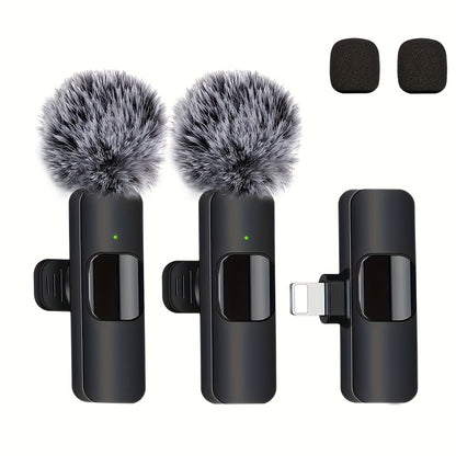 Wireless clip-on microphone for iPhone, iPad, and Android devices. Suitable for audio and video recording, live streaming, and interviews.