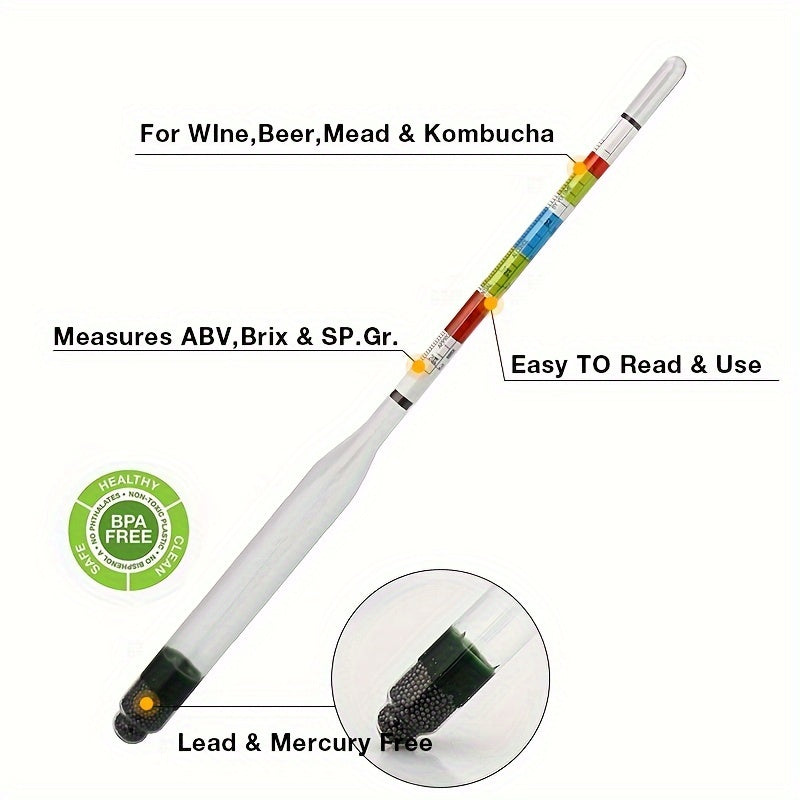 1 Set Triple Hydrometer Kit for Wine, Beer, Mead, and Alcohol Measurement, Including Cleaning Tools and Cylinder