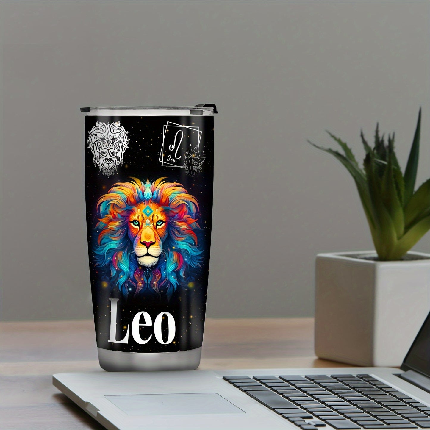 Stainless steel Zodiac Cup with double wall insulation, perfect for astrology enthusiasts. Great gift for any occasion.