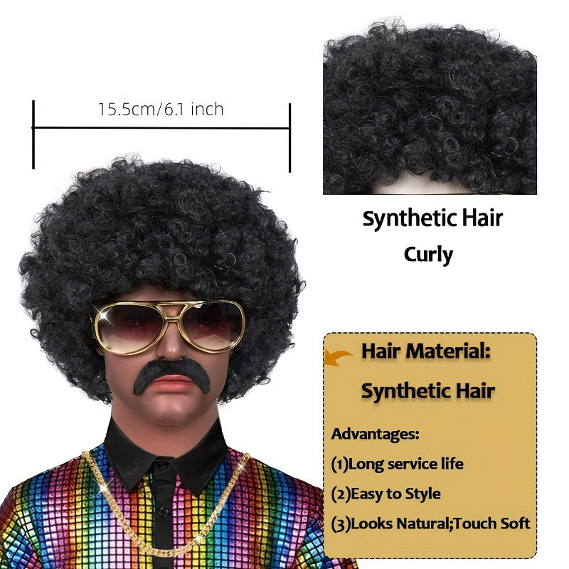 1 Piece Short Black Fluffy Disco Afro Wig for Anime Cosplay, Fancy Dress, and Funny Costume Parties for Men and Women