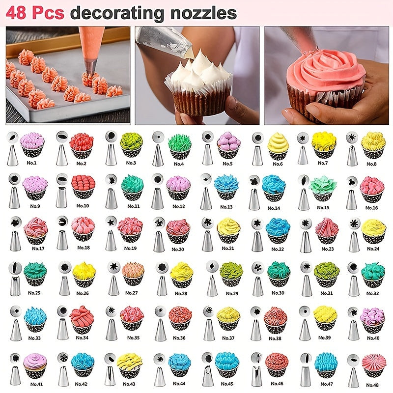 Cake Decorating Kit - Includes 50 Stainless Steel Piping Tips & Couplers for Cupcakes, Cookies, and More - Must-Have Baking Accessories