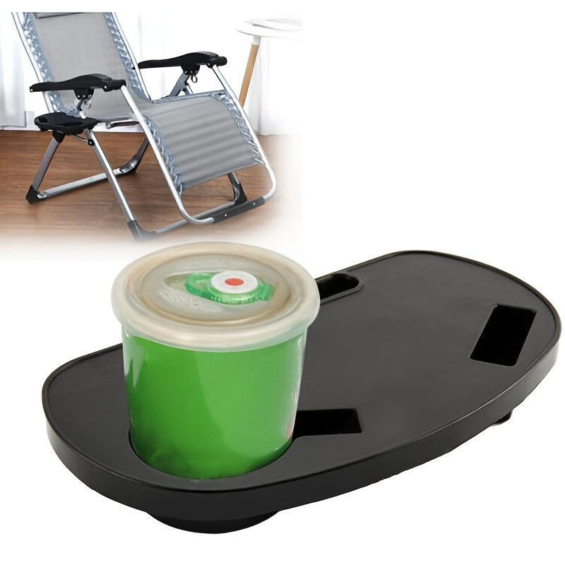 Black Plastic Cup Holder Side Table Attachment for Rocking and Reclining Chairs - Beverage and Snack Storage Tray, Compatible with Most Folding Chairs, No Electricity Required