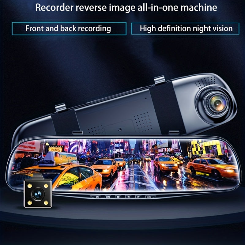 Baideluo 4.5-inch dual lens dashcam with HD front and rear cameras, night vision, and reversing image. Compatible with all car models.