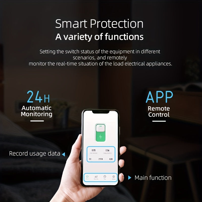 TUYA WiFi Smart Switch Breaker allows wireless remote control and mobile control, with metering timer and countdown features for a smart home.