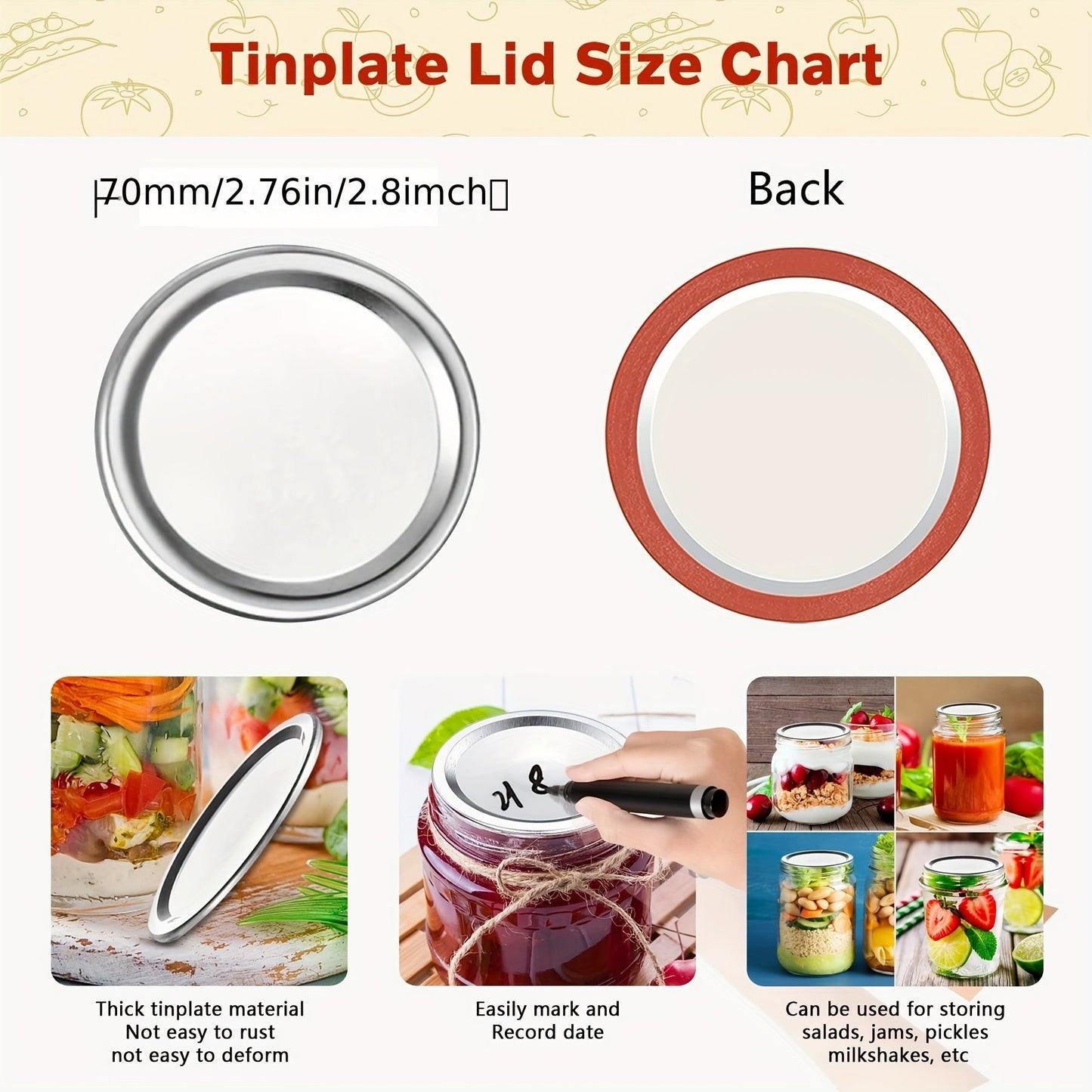 Wide Mouth Mason Jar Lids for Preserving, Decorating, and More - Tinplate Split Lids Seal 100% - Fits Wide Mouth Mason Jars (70/86mm)