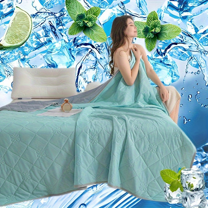 Cool off during hot nights with our Ultra-Soft Cooling Blanket, designed for those who sleep hot. This lightweight, breathable, and reversible blanket comes infused with a minty freshness, perfect for summer heat relief and refreshing naps. Pair it with