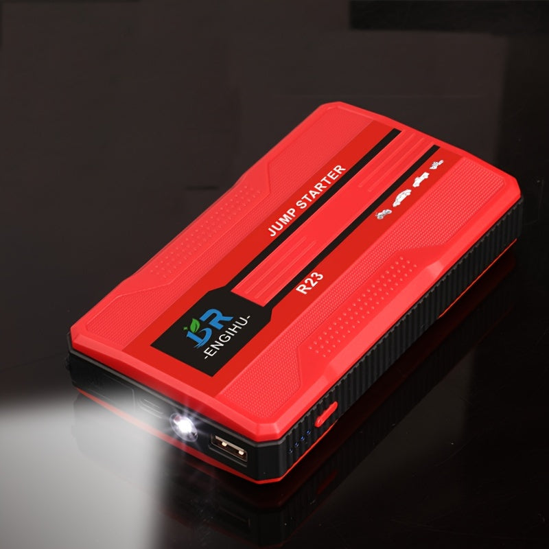 Portable smart start clip car battery booster and power bank starting device for universal 12V car battery jump starting.