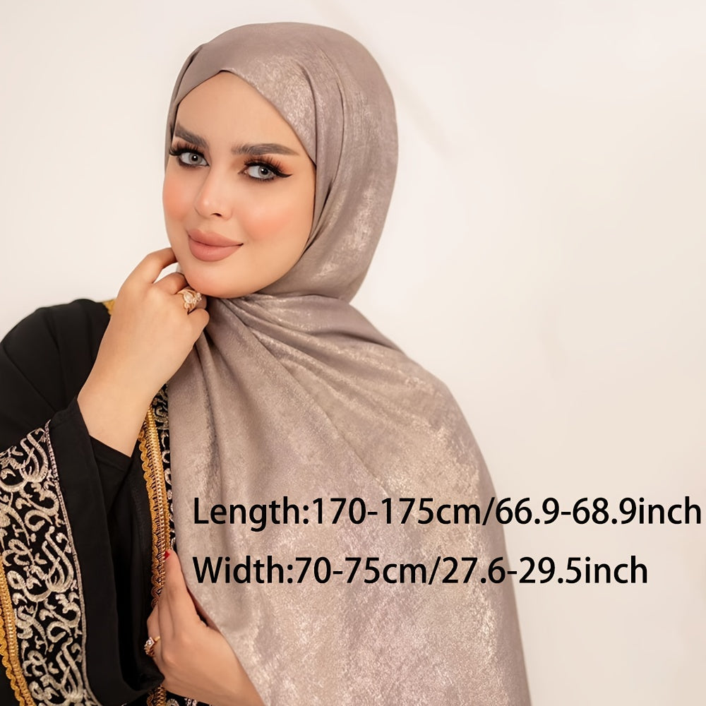 Polyester satin Muslim hijab in solid colors, non-stretch, woven for breathable, fitted style.