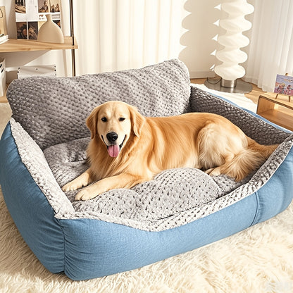 Luxury plush pet sofa bed with high backrest and easy cleaning, suitable for cats and dogs.