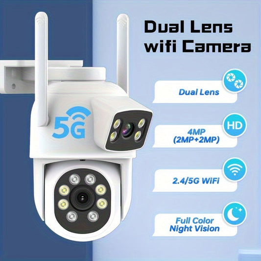 The ZHXINSD 4MP Dual Lens PTZ Security Camera offers 360° Pan-Tilt capabilities with Wireless WiFi Surveillance, providing 1920p Full Color Night Vision. Equipped with Motion Detection and Two-Way Audio, it is USB powered and is compatible with