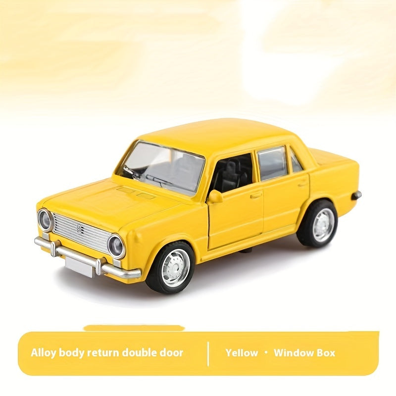 1:36 Scale Yellow Alloy Die-Cast Car Model with Double Opening Doors, Chrome Accents - Manual Operation, Ideal Toy Display Piece for Boys, Cute Car Accessories