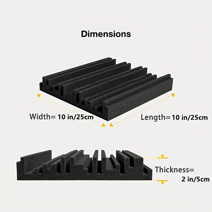 24 ta qora akustik ko'pik panellari, studiya devorlari uchun olovga chidamli ovoz o'chiruvchi ko'pik, o'lchamlari 2" x 10" x 10" (25x25x5sm).