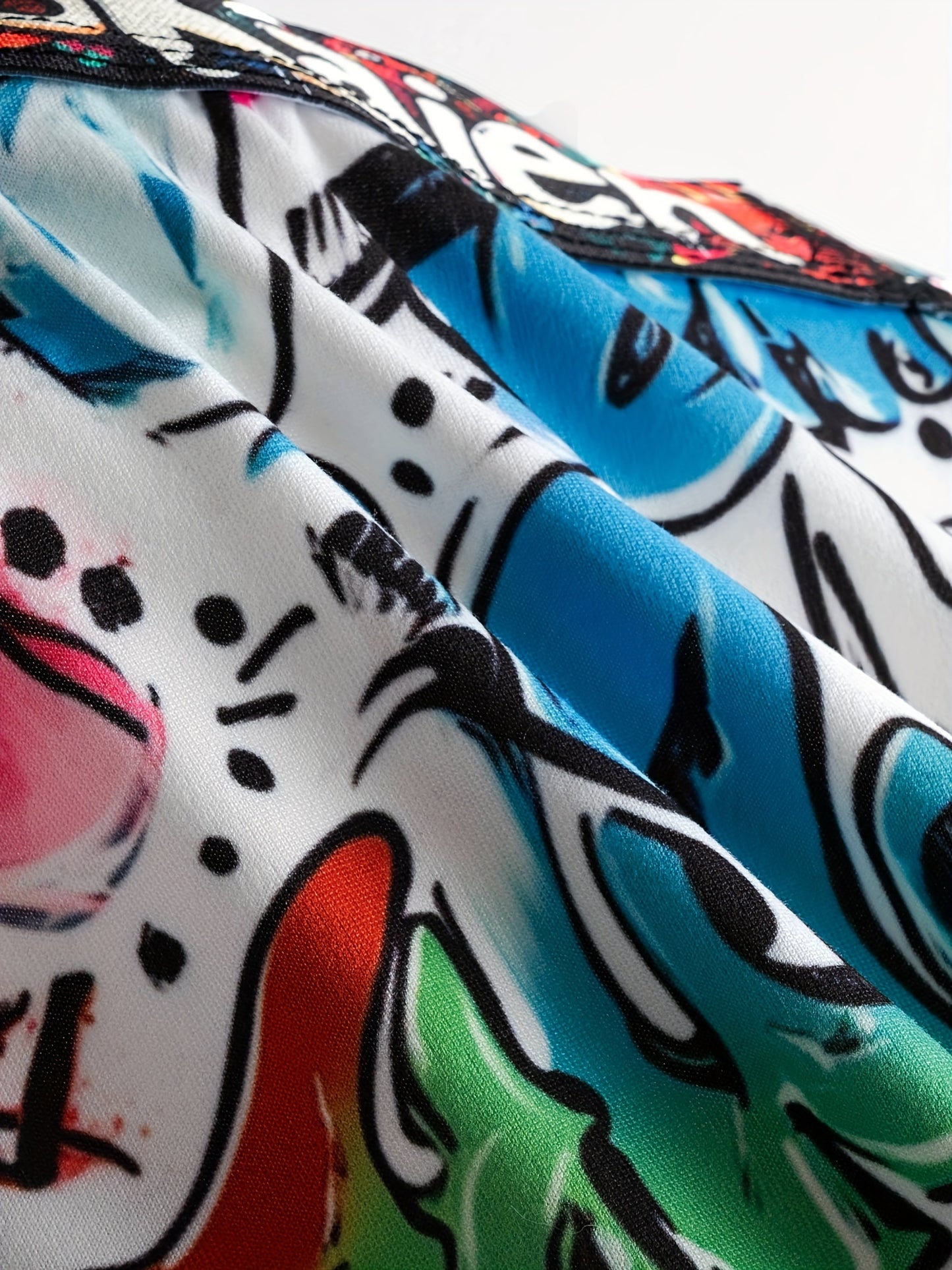 5 Vibrant Graffiti-Style Men's Long Boxer Briefs - Pop Art Inspired, Ultra-Soft Polyester Blend, Elastic Waistband