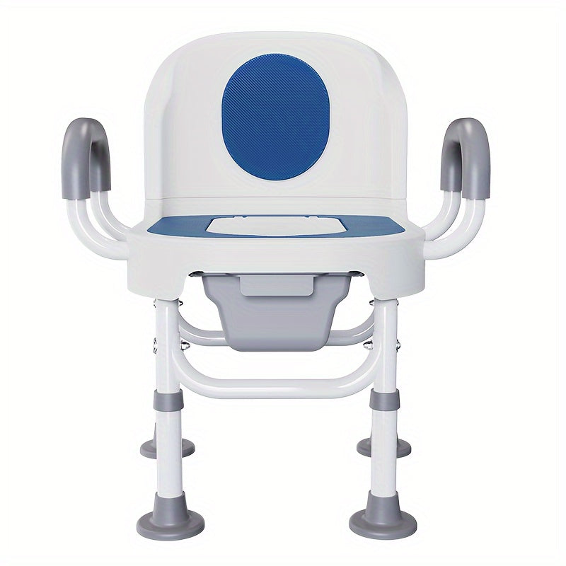 Adjustable medical toilet chair with wide seat, safety rails, and handles for elderly, pregnant women, and disabled individuals.