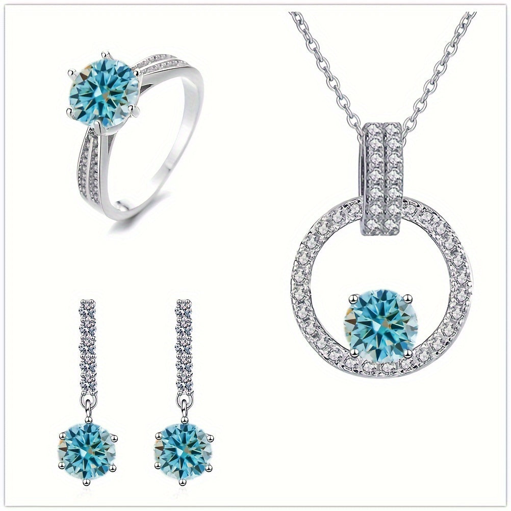 GEMS LADY Moissanite zargarlik to'plami 1CT+1CT+1CT toshlar bilan, S925 sterling kumushdan tayyorlangan, gippoallergen material, abadiy dizayn, nafis sovg'a qutisida taqdim etilgan, oddiy va maxsus tadbirlar uchun mukammal, 8g kumush og'irligida.