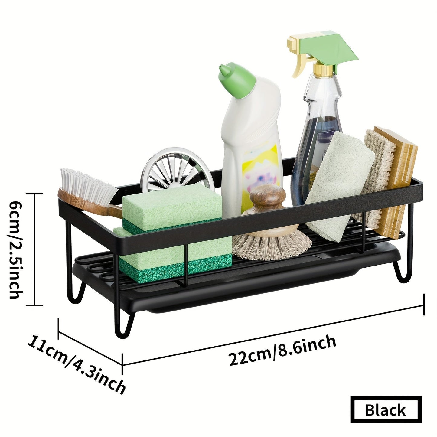 Multipurpose 2-Tier Metal and Plastic Dish Drying Rack with Drain Tray, Swivel Spout, and Sink Caddy - Countertop Storage Organizer for Dishes, Cutlery, Pots, Dish Brush, and Sponge Holder, Ideal for Kitchen and Bathroom Accessories