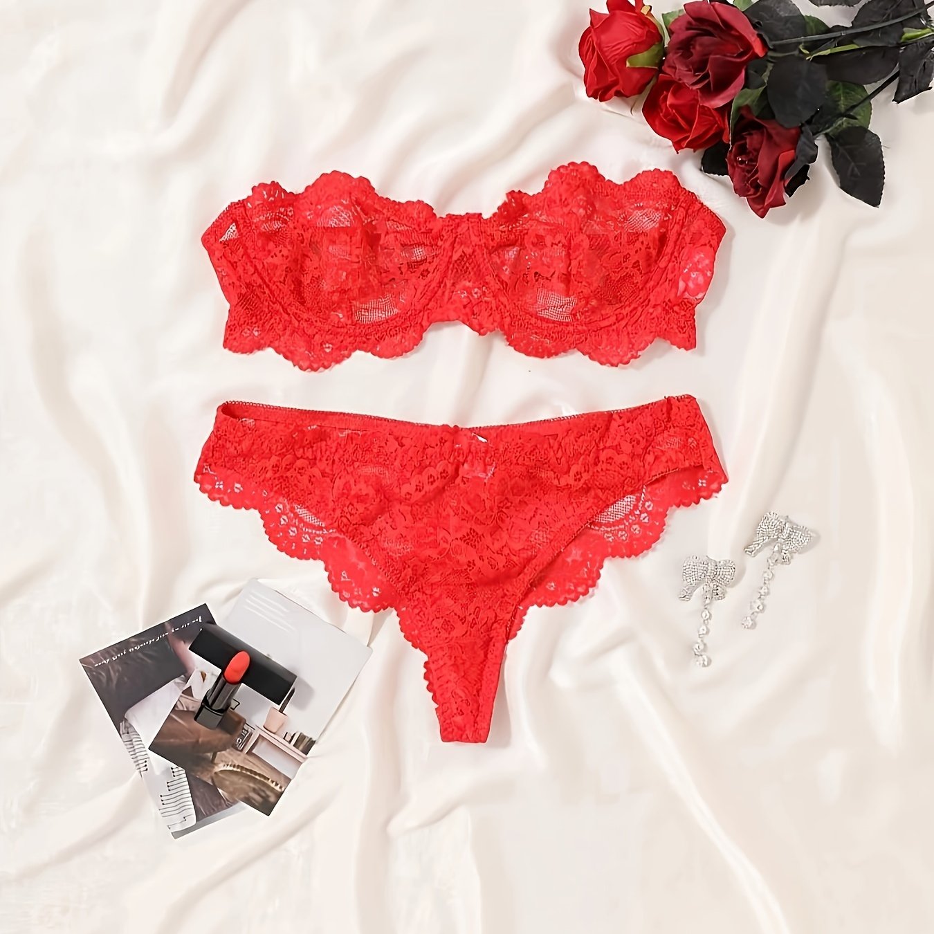 Sexy Transparent Lace Mesh Underwear Set