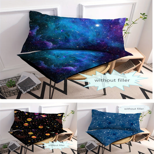 Two Starry Sky Planet Printed Pillowcases (Pillow Core Not Included), Breathable and Soft Covers for Pillows, High-Quality Protector for Bedroom, Sofa, and Home Decor.