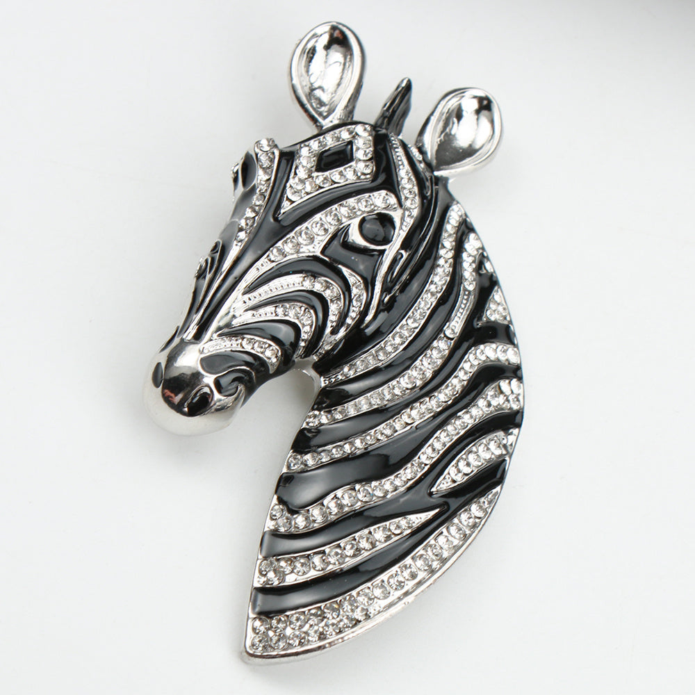 High-end, simplistic Zebra brooch featuring rhinestones and enamel, unique cartoon animal design, trendy accessory suitable for both men and women.