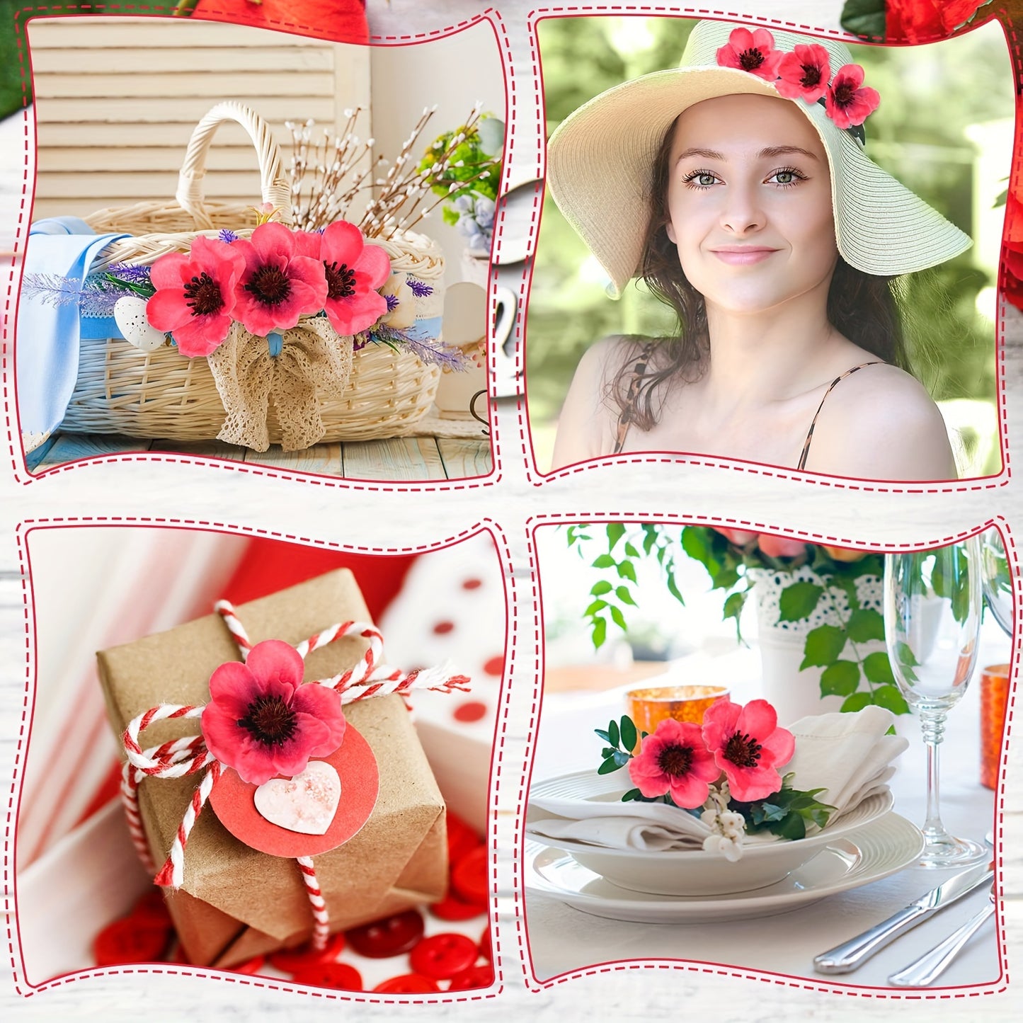 30 stemless artificial poppy flowers for Veterans Day, weddings, home decoration, parties, and crafts.