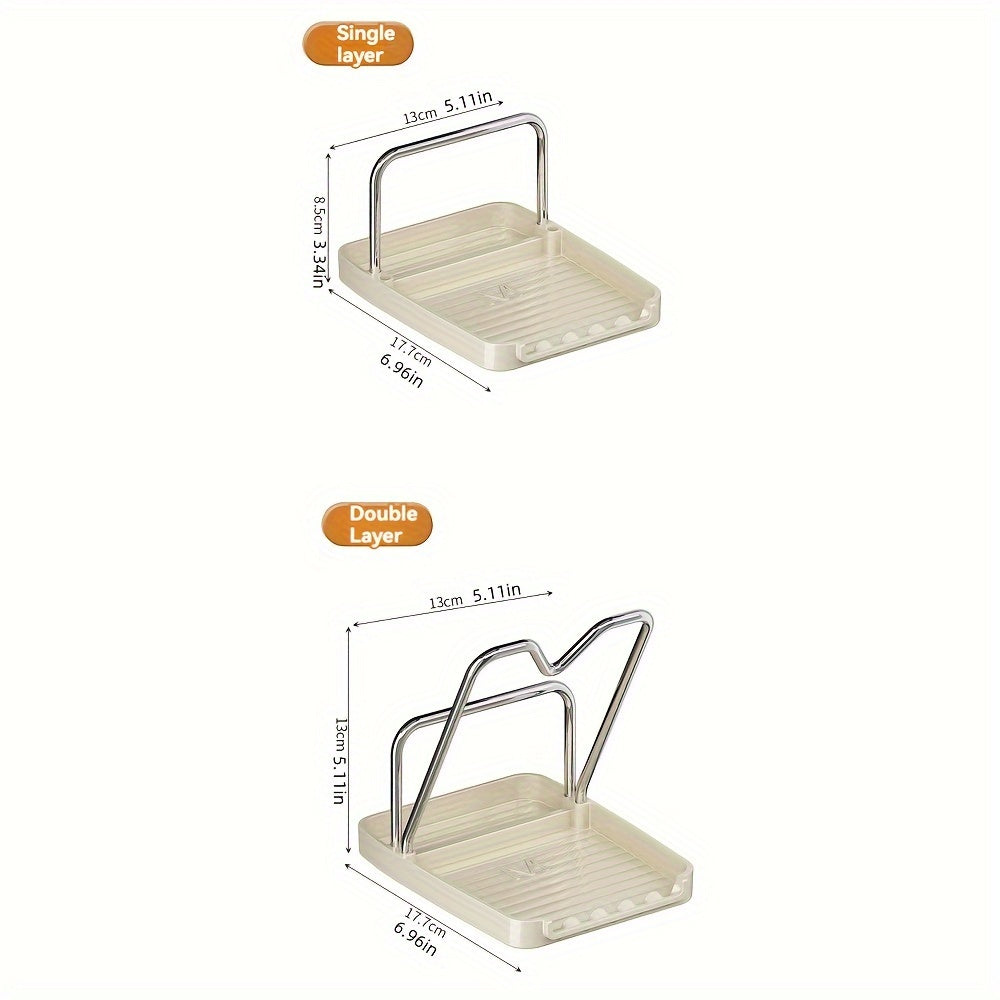 Pot Lid Rack Shelf - Organize your pot covers easily with this space-saving storage solution. Made from durable material, this shelf includes a free punching soup spoon rack. Keep your kitchen tidy with this durable pot cover organizer.