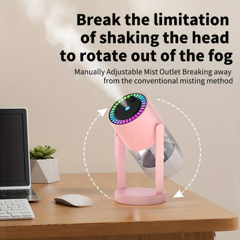 1pc USB-powered ultrasonic humidifier aromatherapy diffuser with 280mL capacity, starry sky projector top, and dual spray patterns. Small size suitable for home, office, or travel.