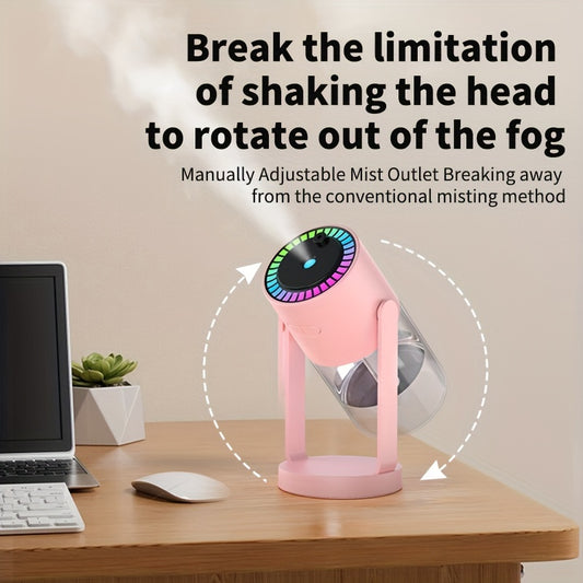 1pc USB-powered ultrasonic humidifier aromatherapy diffuser with 280mL capacity, starry sky projector top, and dual spray patterns. Small size suitable for home, office, or travel.