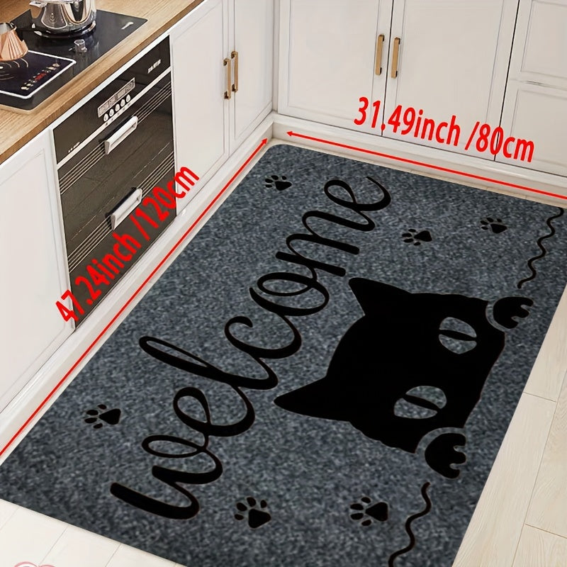 Creative Monogram Print Kitchen Mat featuring a Cute Kitten Paw Pattern, Anti-fatigue Bathroom Pad, Washable Area Rug, Perfect for Living Room Bedroom Entryway Home Decor. Great Indoors Room Supplies and Bedside Accessories. Ideal Spring Decor Gift.