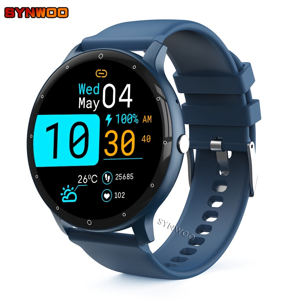 Stay connected with the Synwoo Smart Watch, designed for both men and women. This sleek watch features a 3.25cm full touch screen, digital display, and round dial. Stay active with the motion tracker and never miss a beat with the alarm clock, weather