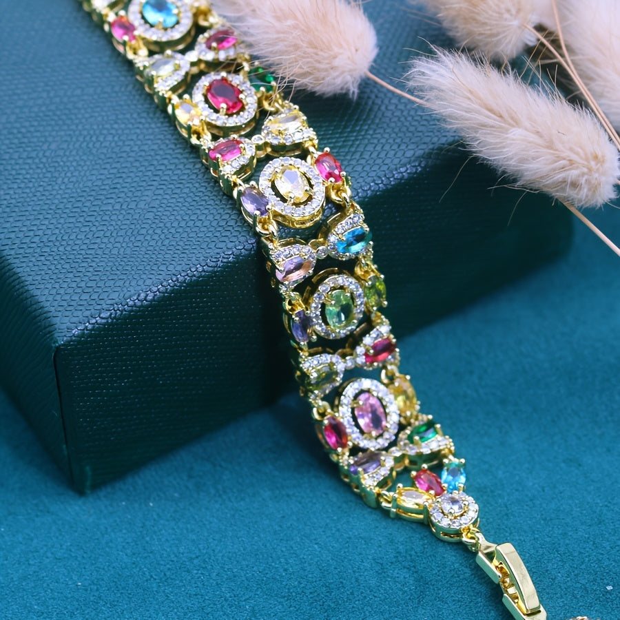 Extravagant Bracelet of 18K Gold Plating with Multicolor Cubic Zirconia - Features Adjustable Clasp, Great for Weddings & Special Events, Perfect Gift for Valentine's Day or Christmas