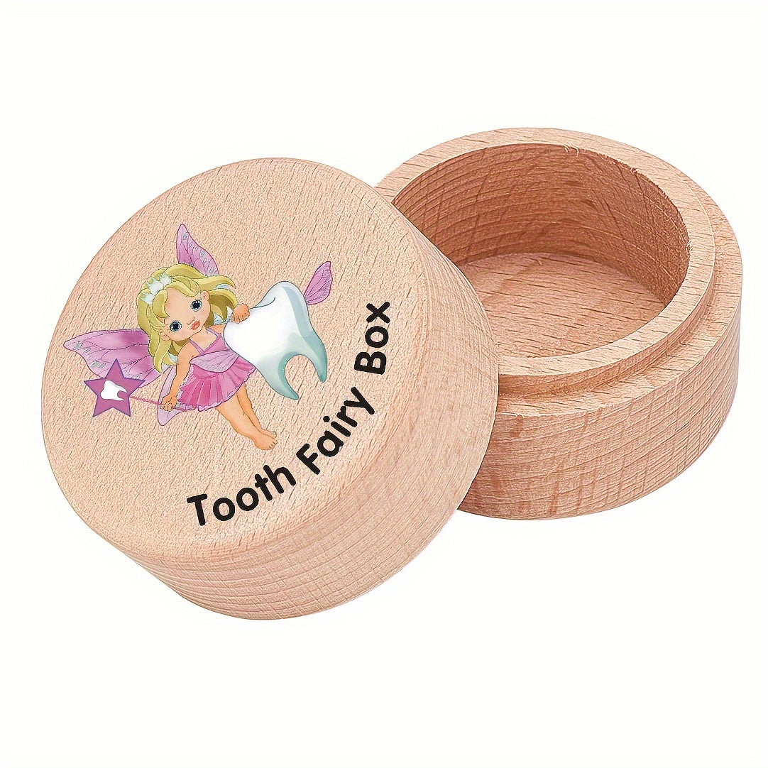 Wooden Tooth Fairy Box for Girls - Perfect for Storing Lost Teeth, Adorable Memory Keepsake, Children's Tooth Organizer - Round Keepsake Collection Case