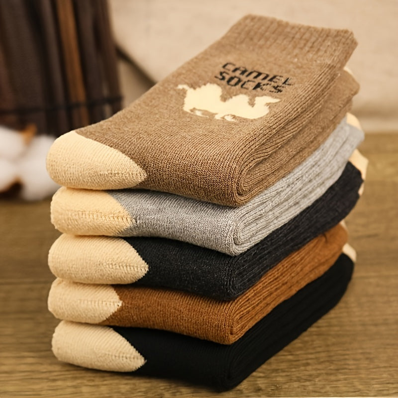 5 Pairs of Men's Patterned Crew Socks for Winter Outdoor Activities