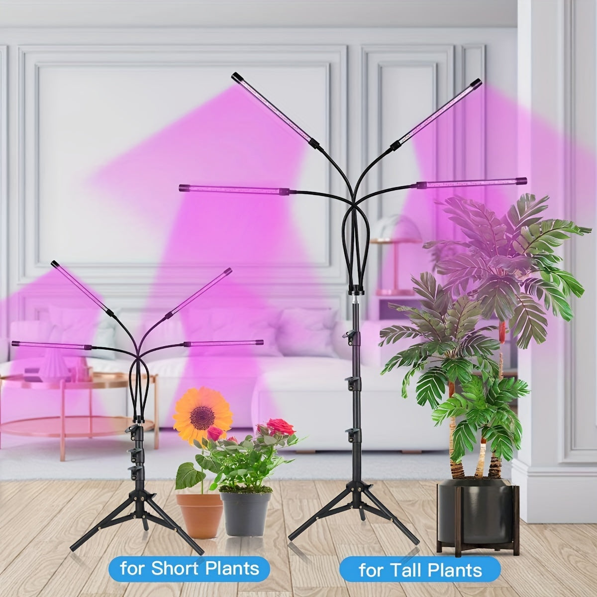 USB-powered full spectrum LED grow light for indoor plants with adjustable brightness and button control. Perfect for greenhouses and home gardening. Pink light spectrum, 5V USB powered