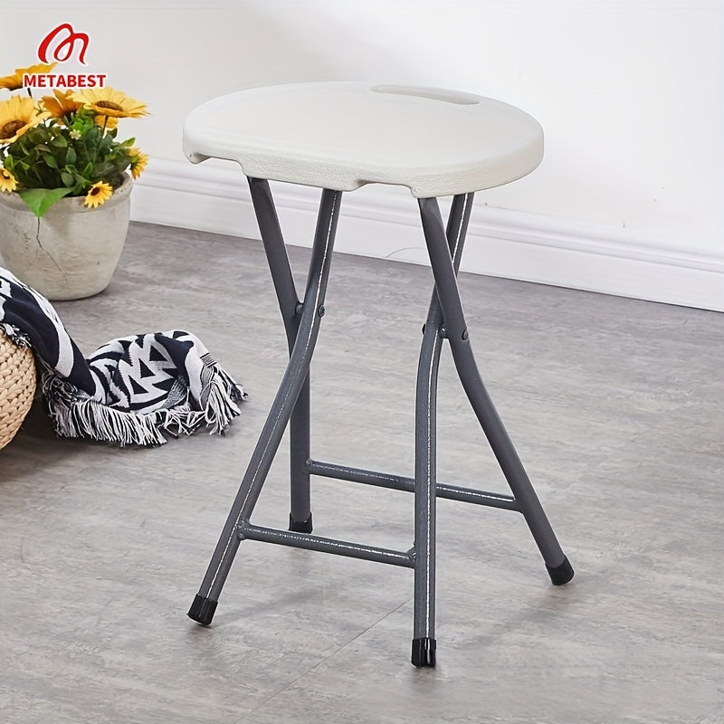 1pc METABEST Portable Folding Stool, Round Plastic Chair, Yellow, Foldable, No Electricity Needed