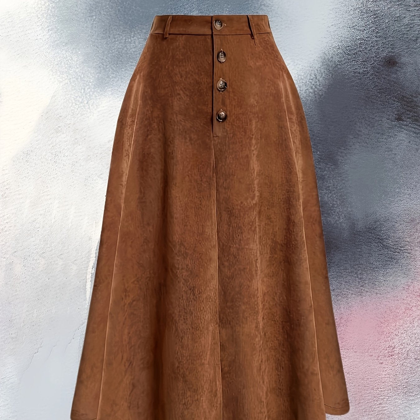 Stylish plus size corduroy skirt with button detail, ideal for spring and fall, machine washable.