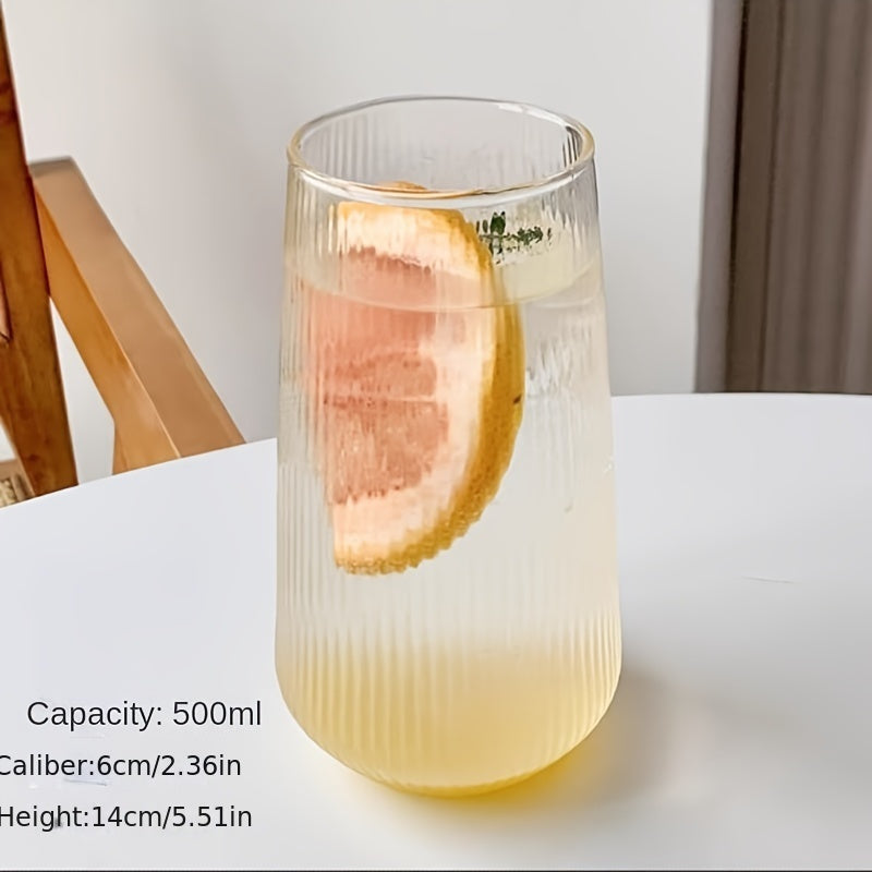 High-quality striped glass cup made of high borosilicate, ideal for various drinks in home, office, or restaurants.