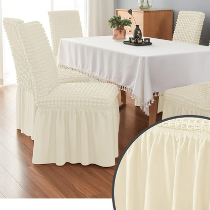 Set of 6 universal stretch dining chair covers, easy to install and suitable for various settings.