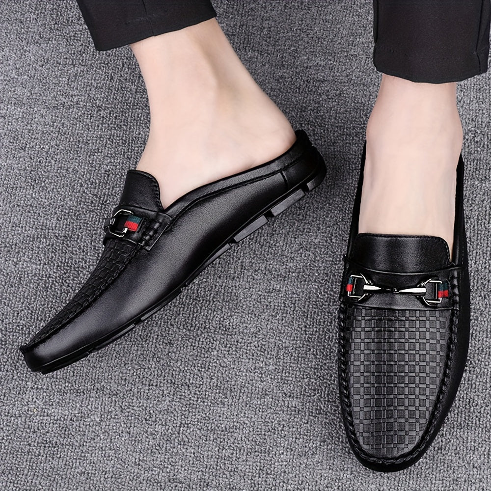 Men's backless mule shoes with microfiber leather uppers, ideal for indoor and outdoor walking.