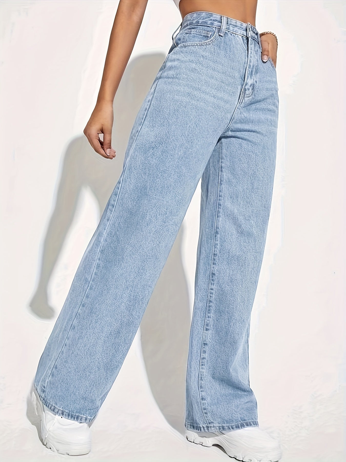 CPUY Brand high-waisted straight leg jeans for women, machine washable with stretch fabric for year-round wear.