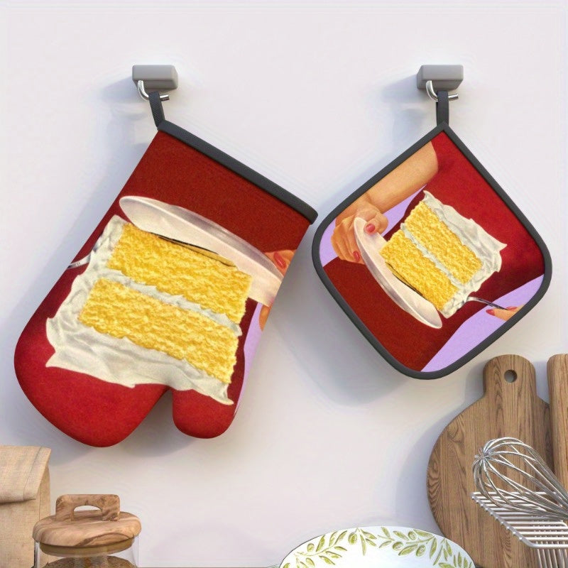 Heat Resistant Oven Mitts and Potholders Set - Perfect for Afternoon Tea, Dessert Cakes, and Kitchen Decor - Ideal for Cooking, Grilling, Baking, and as a Holiday Gift - Size: 26.92 x 17.02 cm - Includes 2 pieces