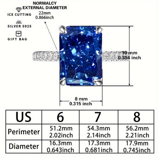 Красивые серьги-гвоздики из серебра S925 с прямоугольным танзанитом и голубым кубическим цирконием - подходят как для повседневной носки, так и для особых случаев, с огранкой в виде ледяного цветка.