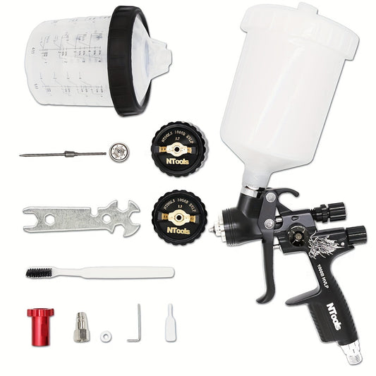 HVLP 1.3/1.7 Mm Air Spray Gun Kit Including 600 Ml No Clean Cup And Adaptor. Ideal for Automotive, Furniture, Varnish, and Topcoat.