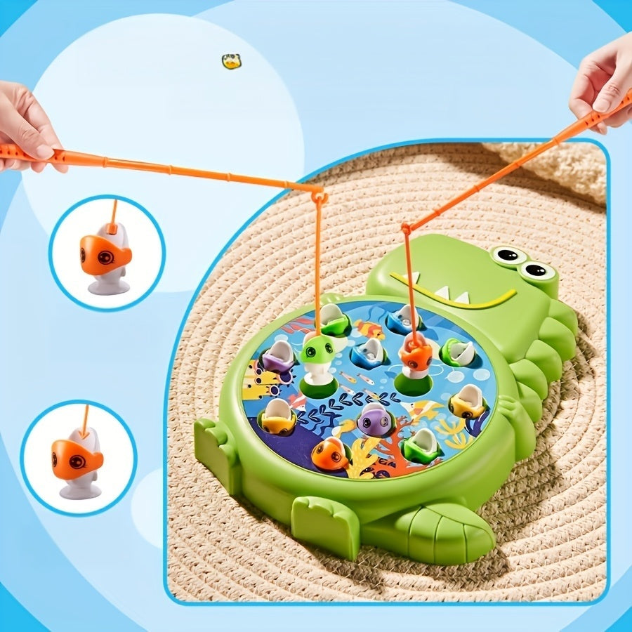 Interactive educational toy set for youngsters: Magnetic Dinosaur Fishing Game in Green/Blue